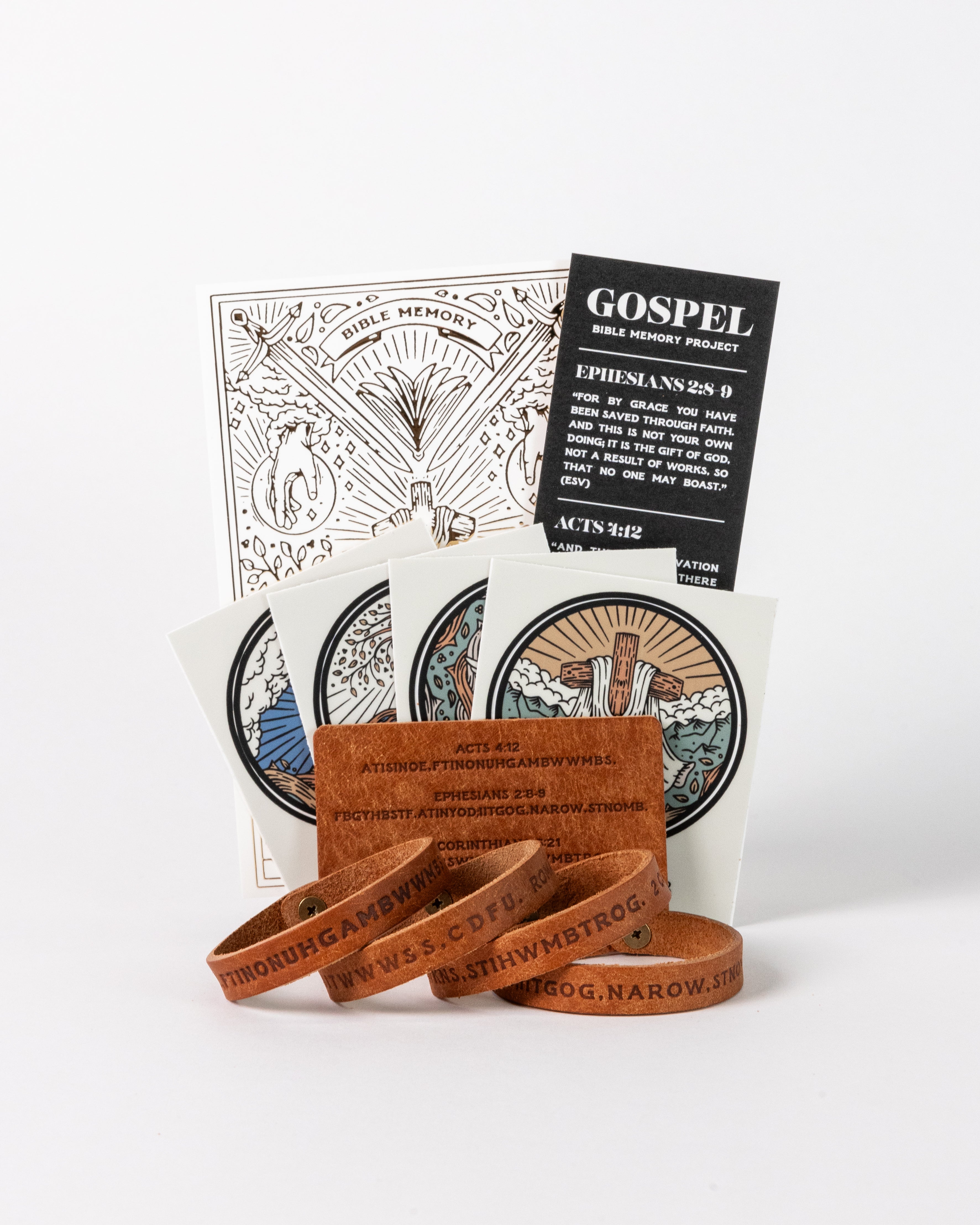 Bible Memory Project materials from the premium leather Gospel project with dark leather